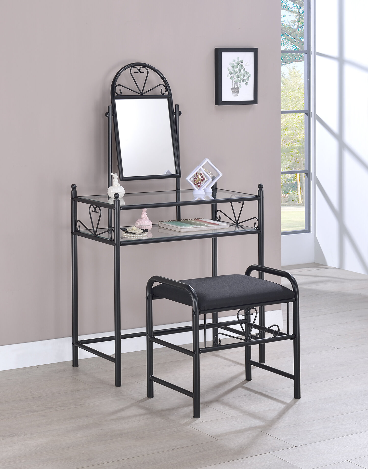 Fleur De Lis Living Aayush Vanity Set With Stool And Mirror Wayfair