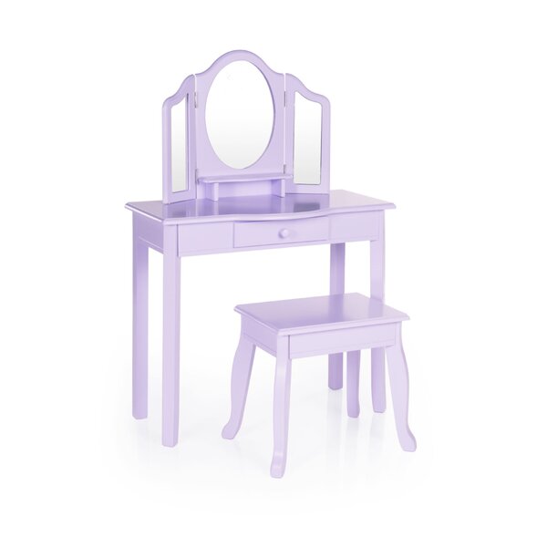 WODENY Kids Vanities Table Set with Mirror Dressing Table /& Stool Set for Little Girls Makeup
