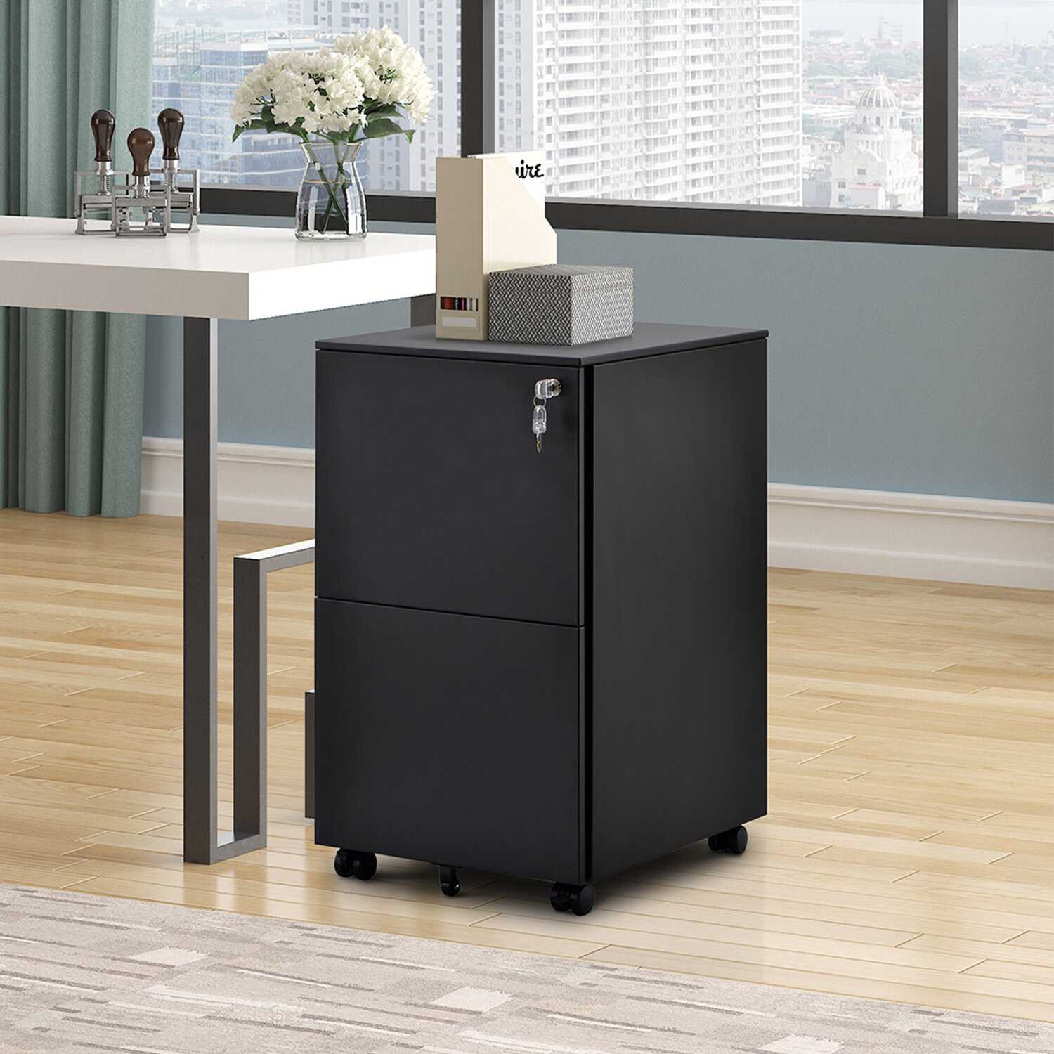 Fully Assembled Except Wheels Mobile 2 Drawer File Cabinet With Lock Home Office Metal Filing Cabinet Under Desk Filing Cabinets For Legal Letter A4 Size Black 2 Office Furniture Accessories Office Products Looknewsindia Com