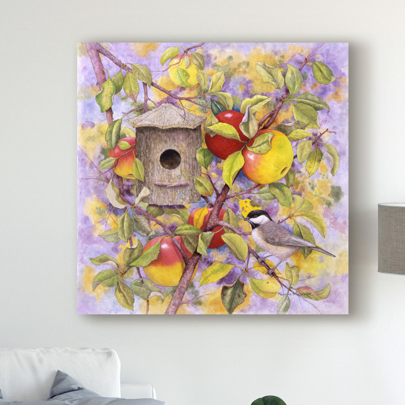 East Urban Home Chickadee And Apples Acrylic Painting Print On