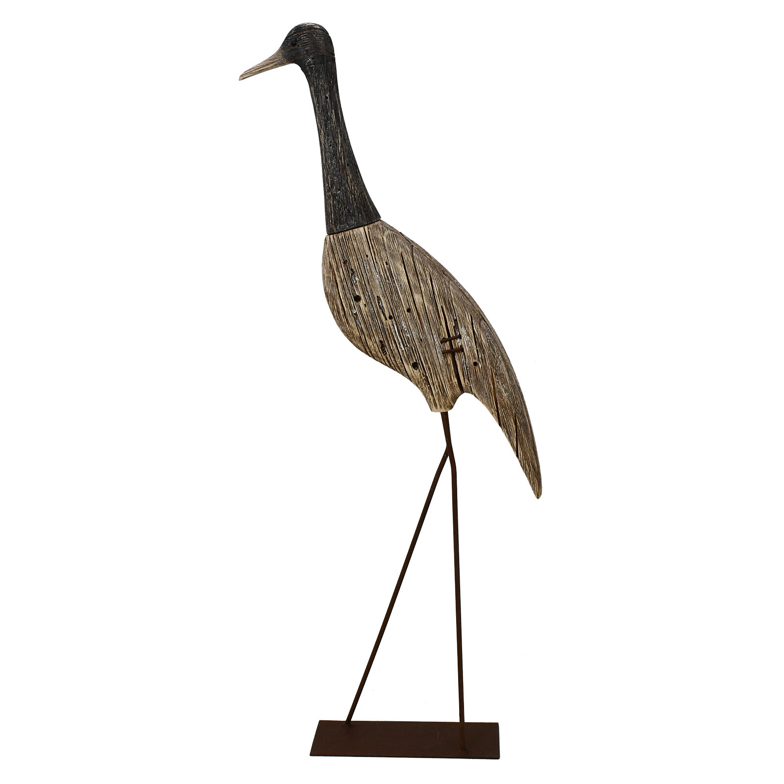 Rustic Heron Statue Bird Sculpture Wood Crane Figurines Decorative Animal Crane 