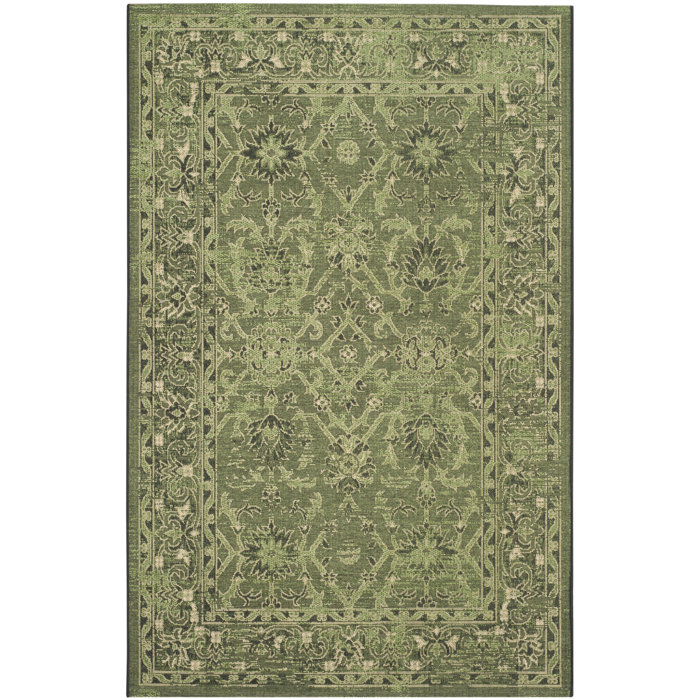 Langleyville Olive Green Cream Black Area Rug