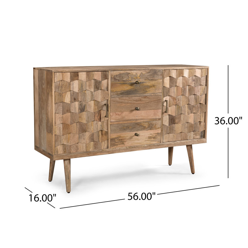 Union Rustic Westra Mid Century Modern Mango Wood 3 Drawer Sideboard Reviews Wayfair