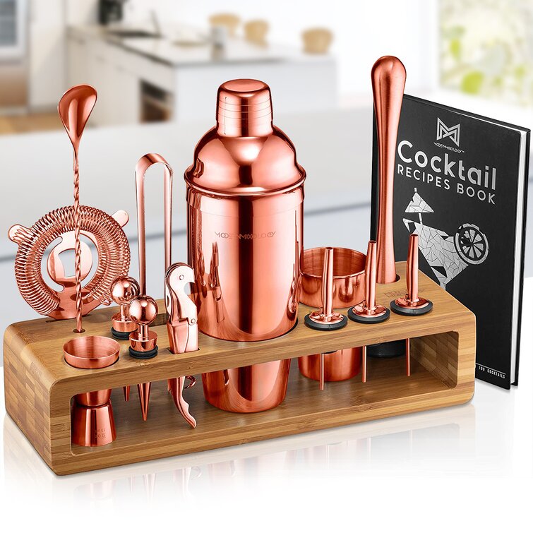 Copper Cocktail Bar Shaker Mixer Set 9 Piece In Gift Box With Recipe Accessories