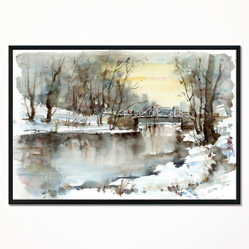 East Urban Home White Bridge Over River Framed Oil Painting Print On Wrapped Canvas Wayfair