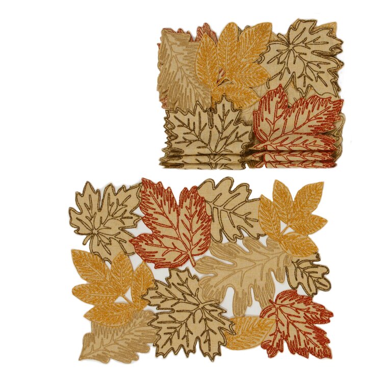 Autumn Fall Pumpkins and Floral Leaves Vinyl Placemats Set of 4 
