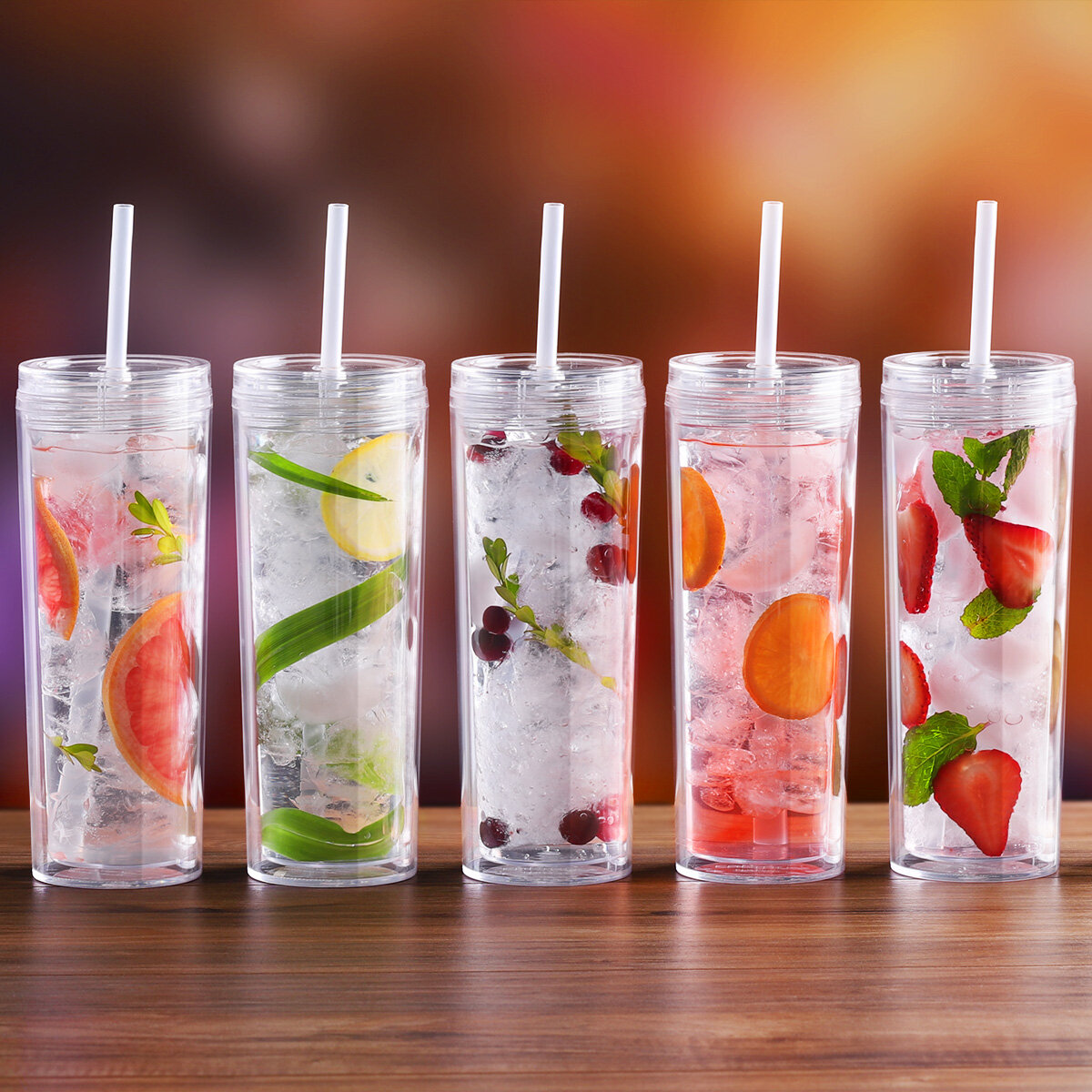 18 oz Clear 8 Pack Cupture dcs18-8 Skinny Acrylic Tumbler Cups with Straws 