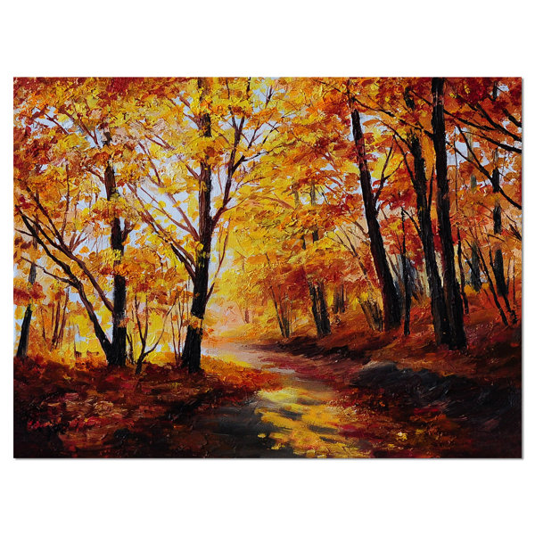 Designart Forest In Autumn Landscape Painting Print On Wrapped Canvas Reviews Wayfair