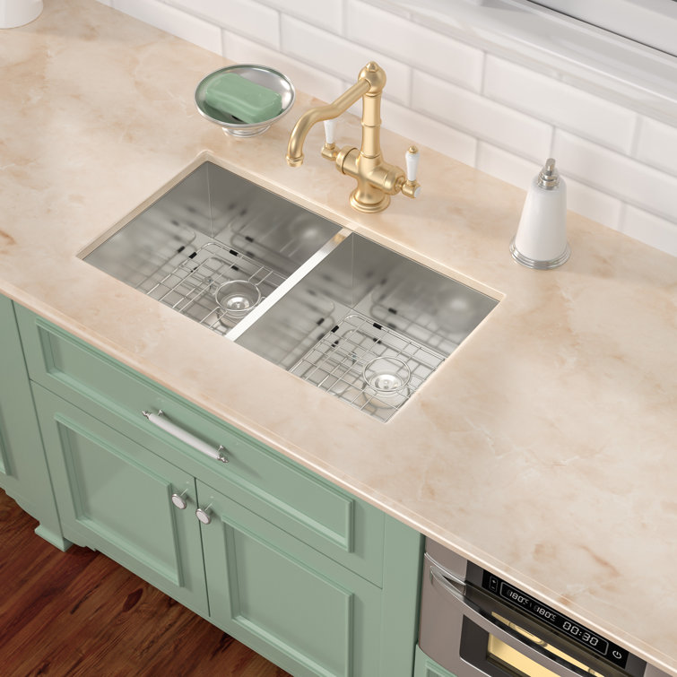 33 Inch Undermount Sink Deep Double Bowl 50/50 18 Gauge Stainless Steel  Kitchen Sink