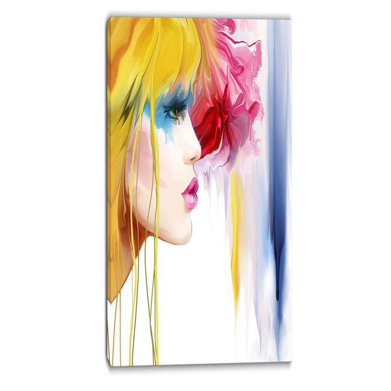Designart Girl With Colorful Hair Portrait Contemporary Painting