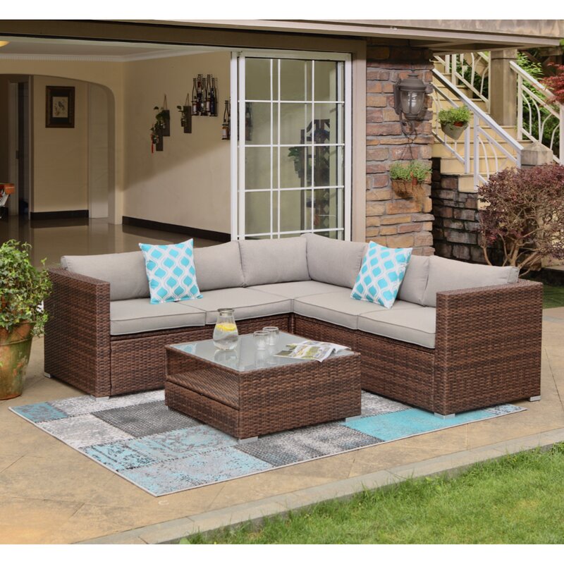 Newagen 4-Piece Outdoor Furniture Set Mottlewood Brown Wicker Sofa W