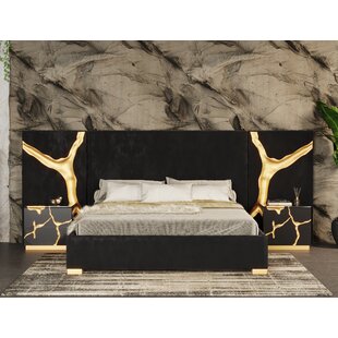 Modrest Aspen - Eastern King Modern Black + Gold Bed + Nightstands by Everly Quinn