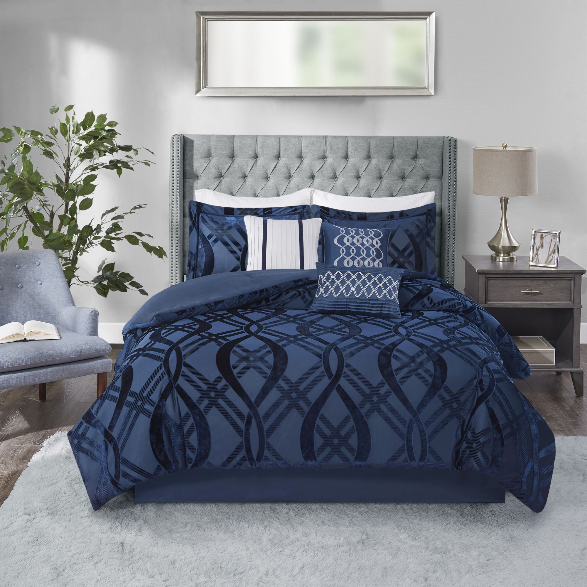 Mercer41 Victorine Navy Argyle 7 Piece Comforter Set Reviews Wayfair