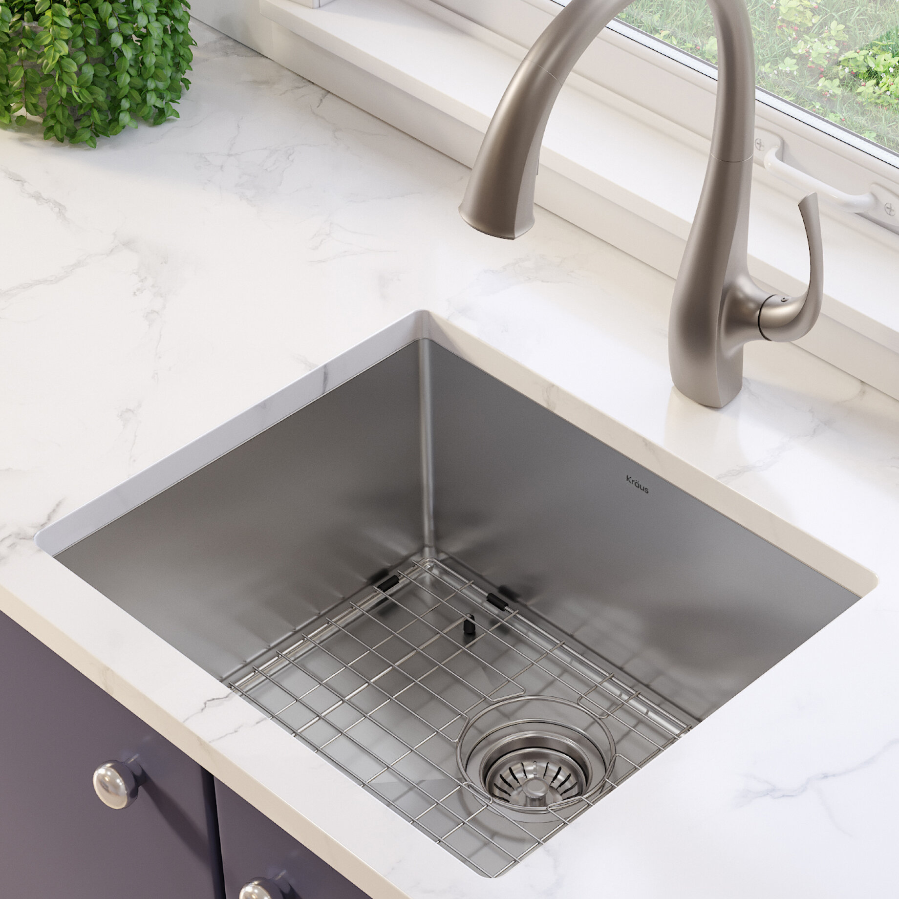 Standart Pro 16 Gauge 21 X 18 Undermount Kitchen Sink With Bottom Grid Drain Assembly And Drain Cap