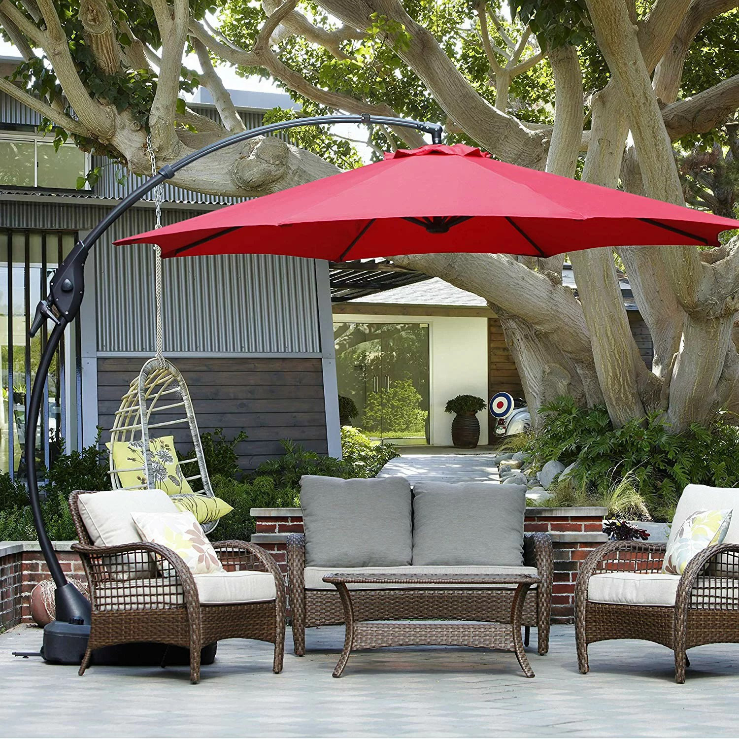 10' Ft Hanging Umbrella Patio Sun Shade Offset UV Resistant Outdoor Furniture 