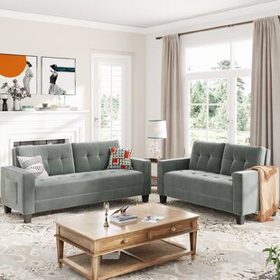 2 Piece Velvet Fabric Tufted Upholstered Living Room Set by Latitude Run