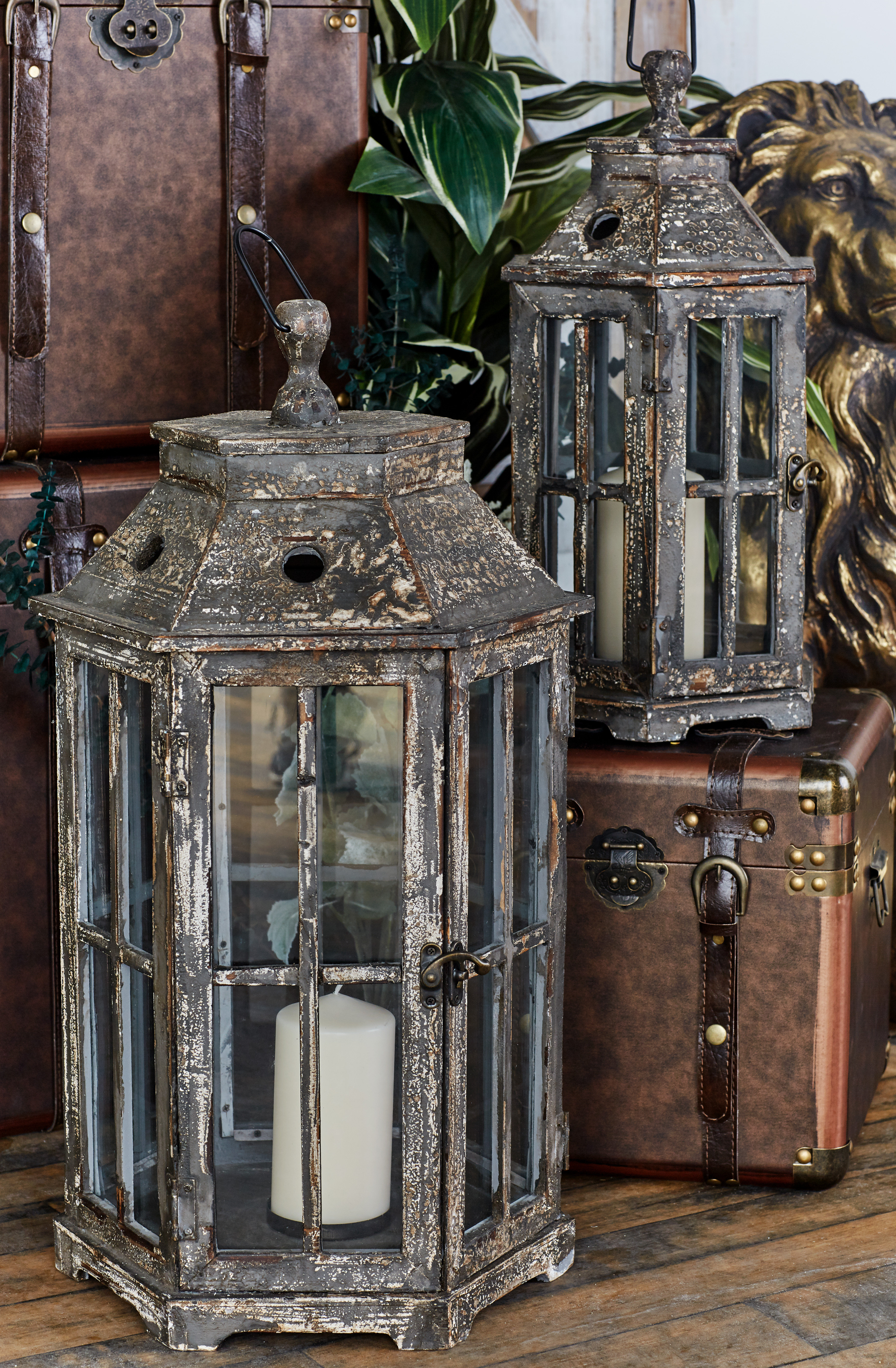 Ophelia Co 2 Piece Tall Wood And Glass Lantern Set Reviews Wayfair