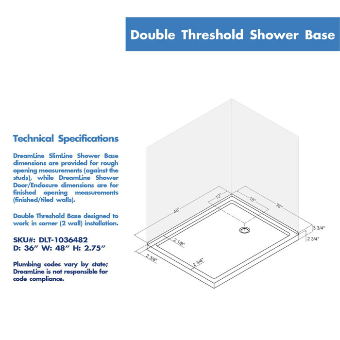 Dreamline Slimline 48 X 36 Double Threshold Shower Base