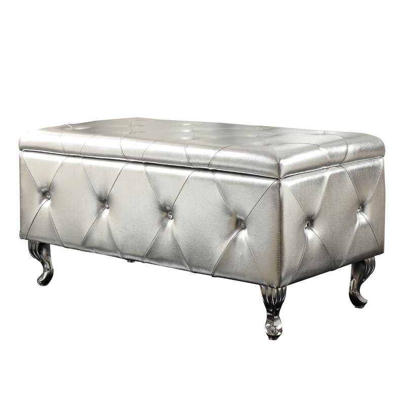 Victoria Crystal Tufted Faux Leather Storage Bedroom Bench