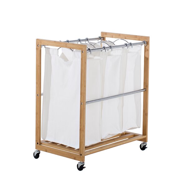 Laundry Sorter 3 Bag Hamper Rolling Organizer Storage Black Portable Cart New 