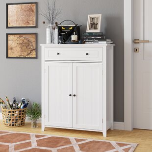 Bathroom Floor Storage Cabinet with Narrow Door Adjustable Shelf White