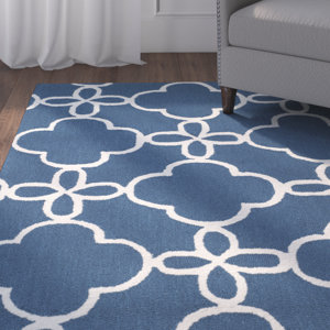 Hand-Hooked Navy/Ivory Indoor/Outdoor Area Rug