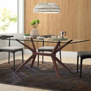 Mcombo Modern Glass Dining Table Coffee Table Kitchen Table Mid Century Rectangular Table with Wooden Coat Metal Frame for Dining Room Kitchen Living Room Seats 4//6