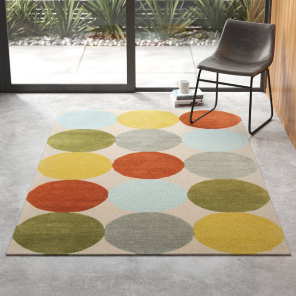 Delmar Polka Dots Handmade Tufted Wool Green Gray Orange Area Rug Reviews Allmodern