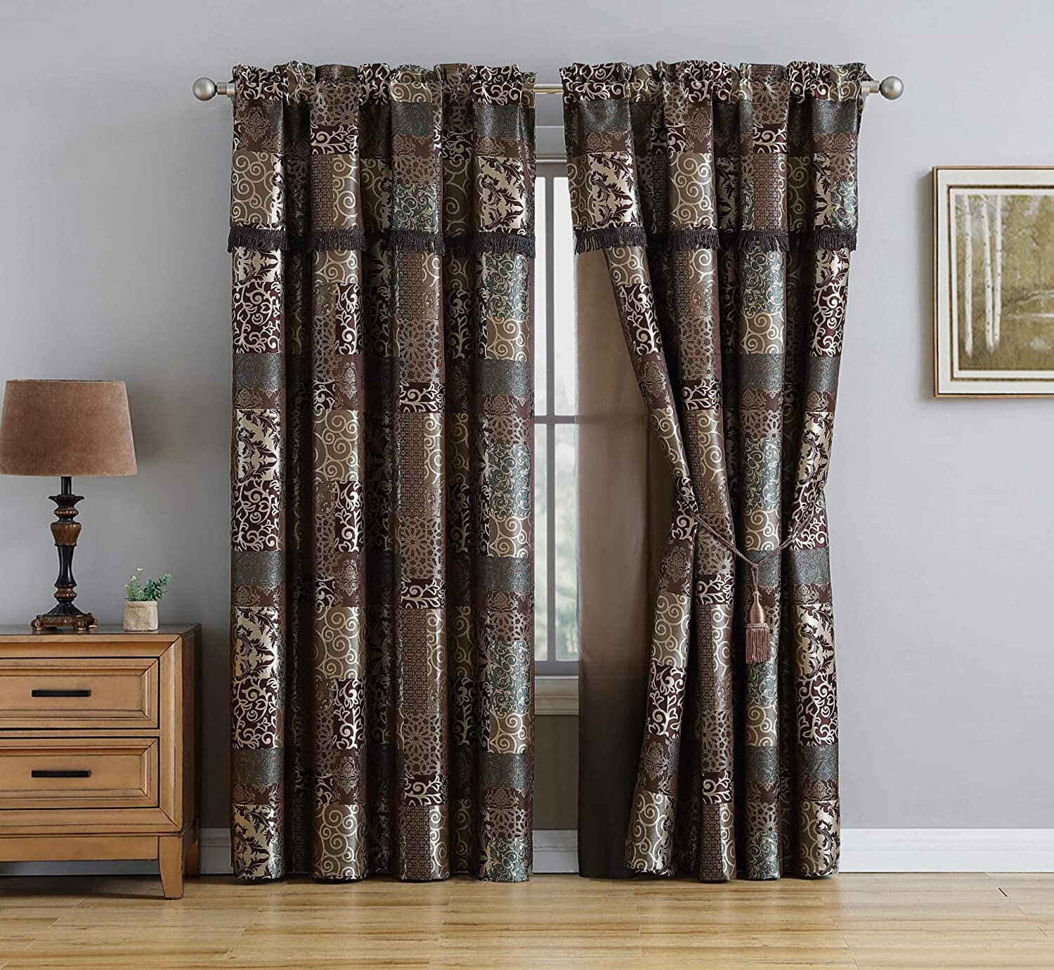 Inspired Surroundings Alma Floral Rod Pocket Window Curtain Blue 