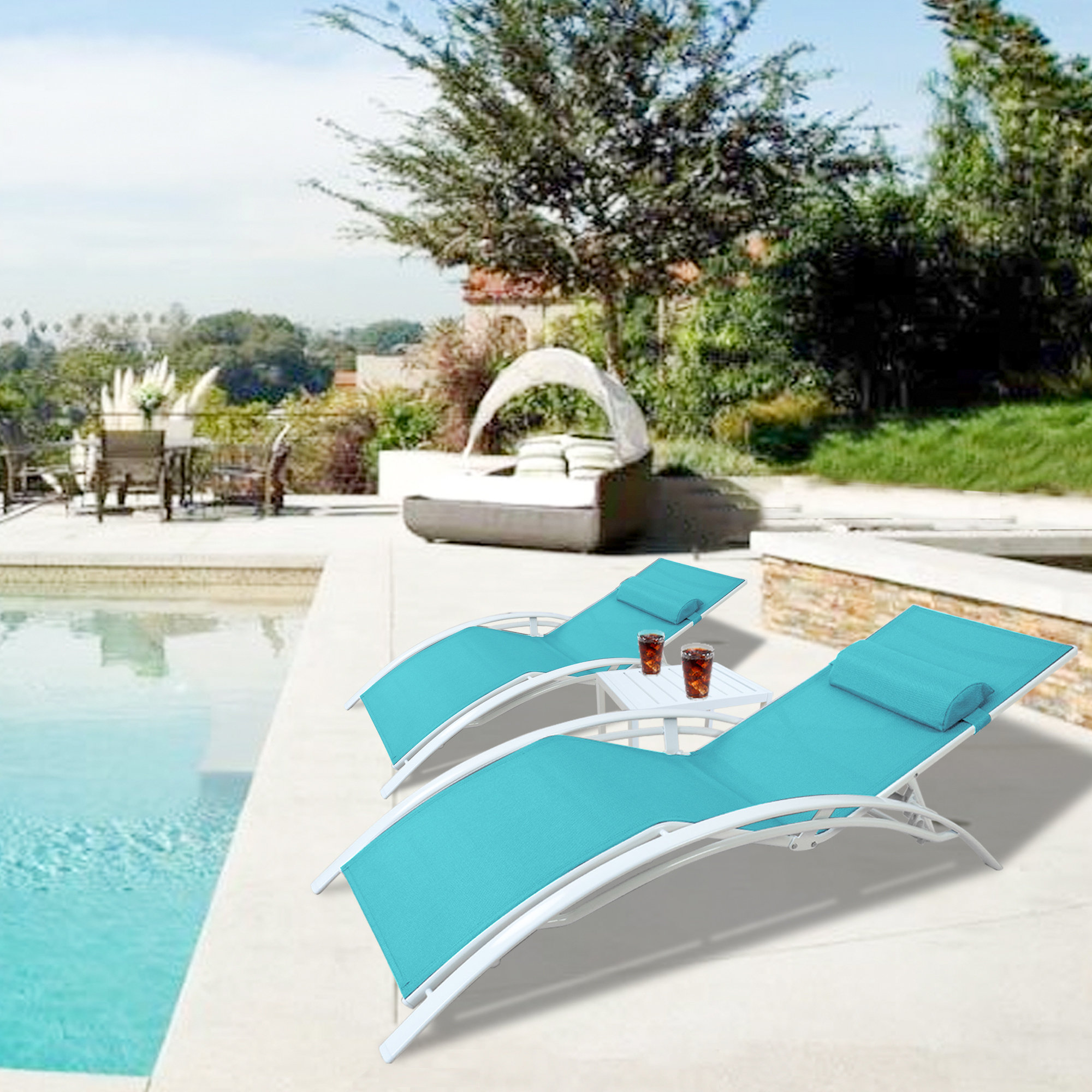 Ebern Designs 69 3 Long Reclining Chaise Lounge With Cushions And Table Reviews Wayfair