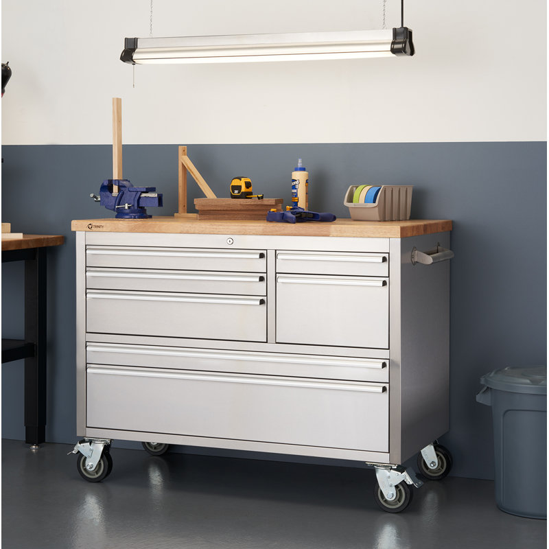 Wfx Utility 7 Drawer 48 W Butcher Block Top Workbench Wayfair