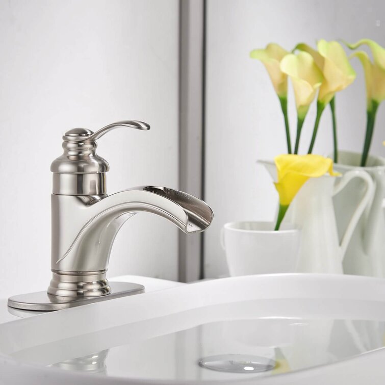 Bathroom Sink Faucet Brushed Nickel 1handle Basin Vanity Waterfall Tap w/cover 