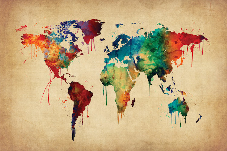 East Urban Home World Map Series Dripping Effect Ii Graphic Art