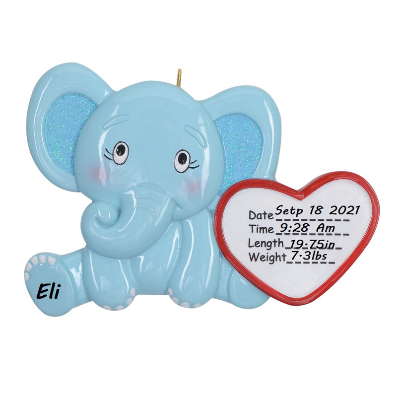 Baby's First Christmas Ornament Personalized Blue Elephant Baby Boy