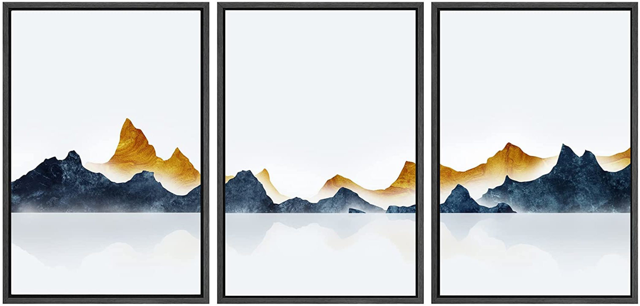 IDEA4WALL Framed Canvas Print Wall Art Set Gold Teal Duotone Mountain