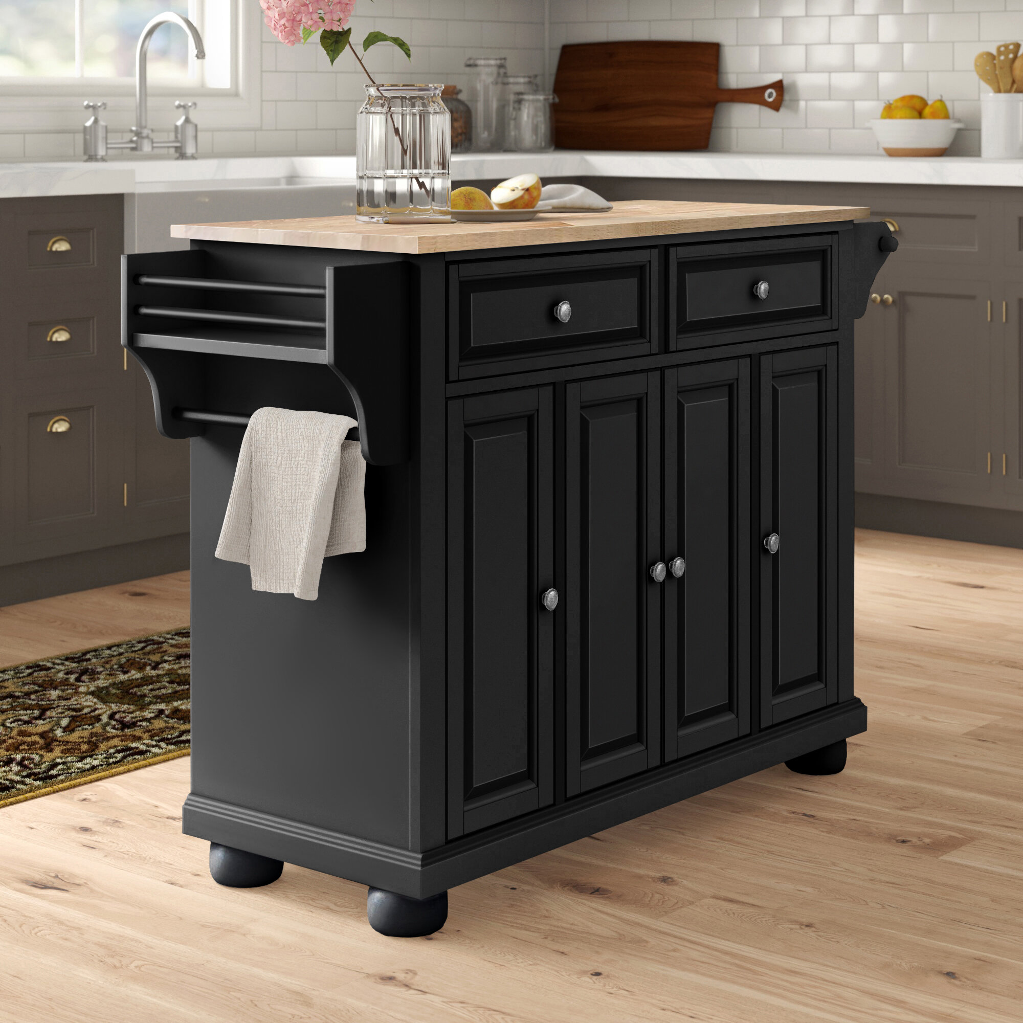 Three Posts™ Monty 20.20'' Wide Rolling Kitchen Island with Solid ...