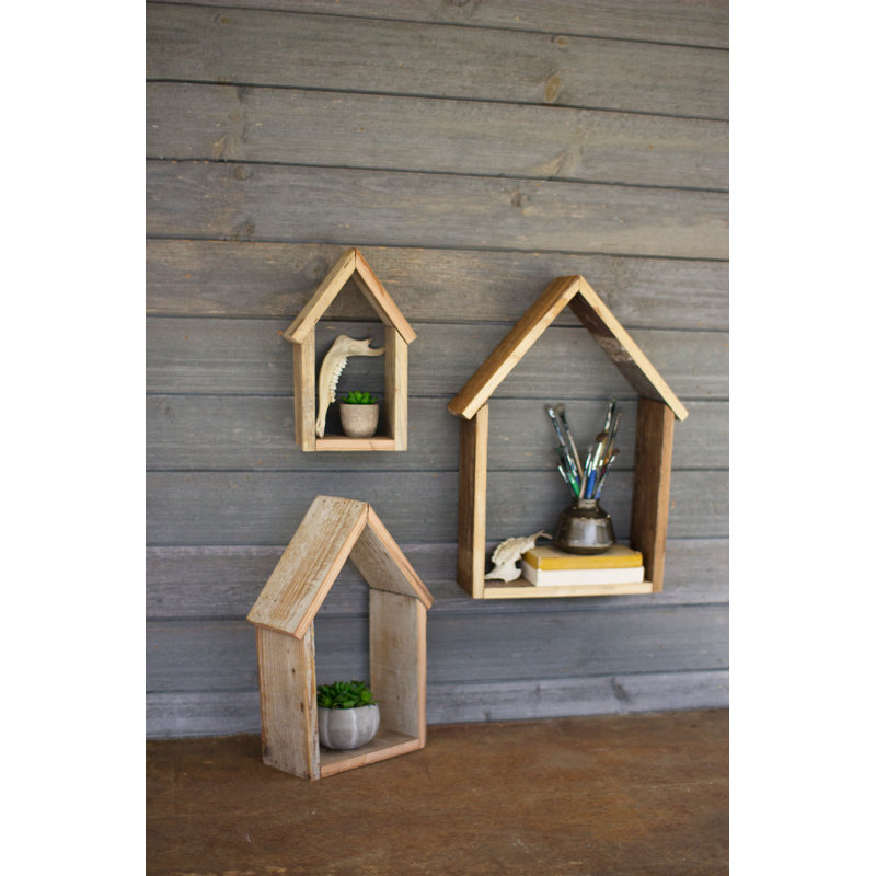Gracie Oaks Houchens Wooden House 3 Piece Wall Shelf Set Wayfair