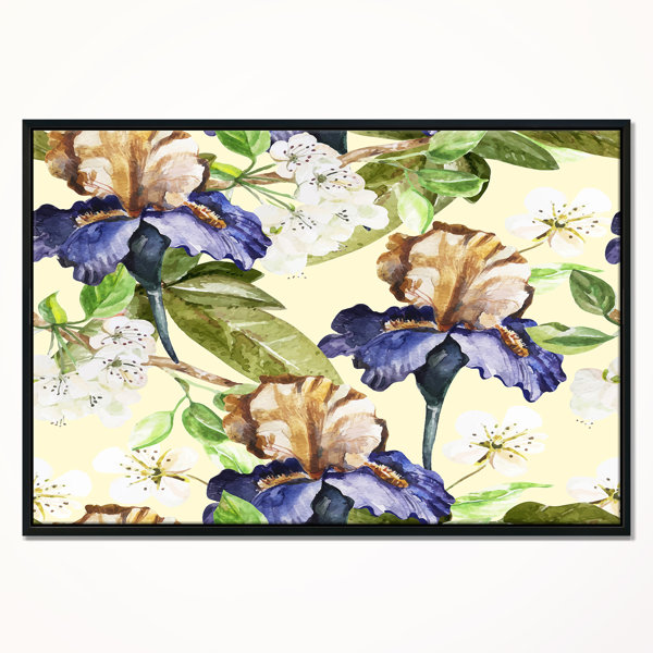 East Urban Home Seamless Flowers Vector Framed Oil Painting Print On Wrapped Canvas Wayfair