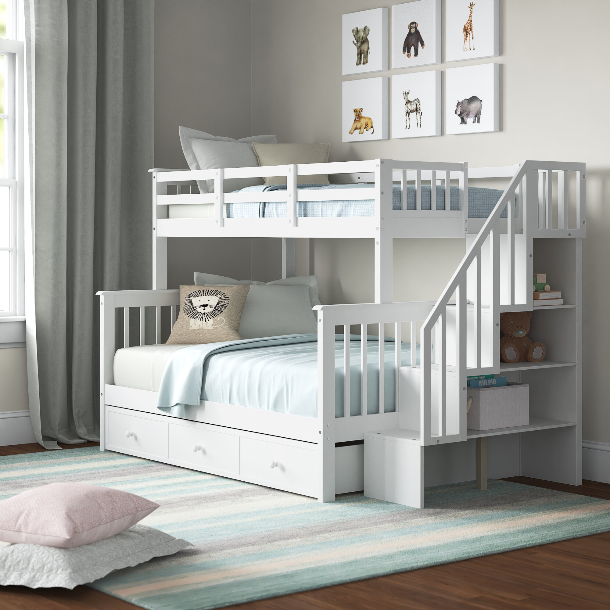 Three Posts™ Baby & Kids Mercedes Twin Over Full 3 Drawer Solid Wood ...