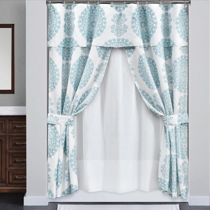 Zamora Double Swag Polyester 16 Piece Shower Curtain Set + Hooks