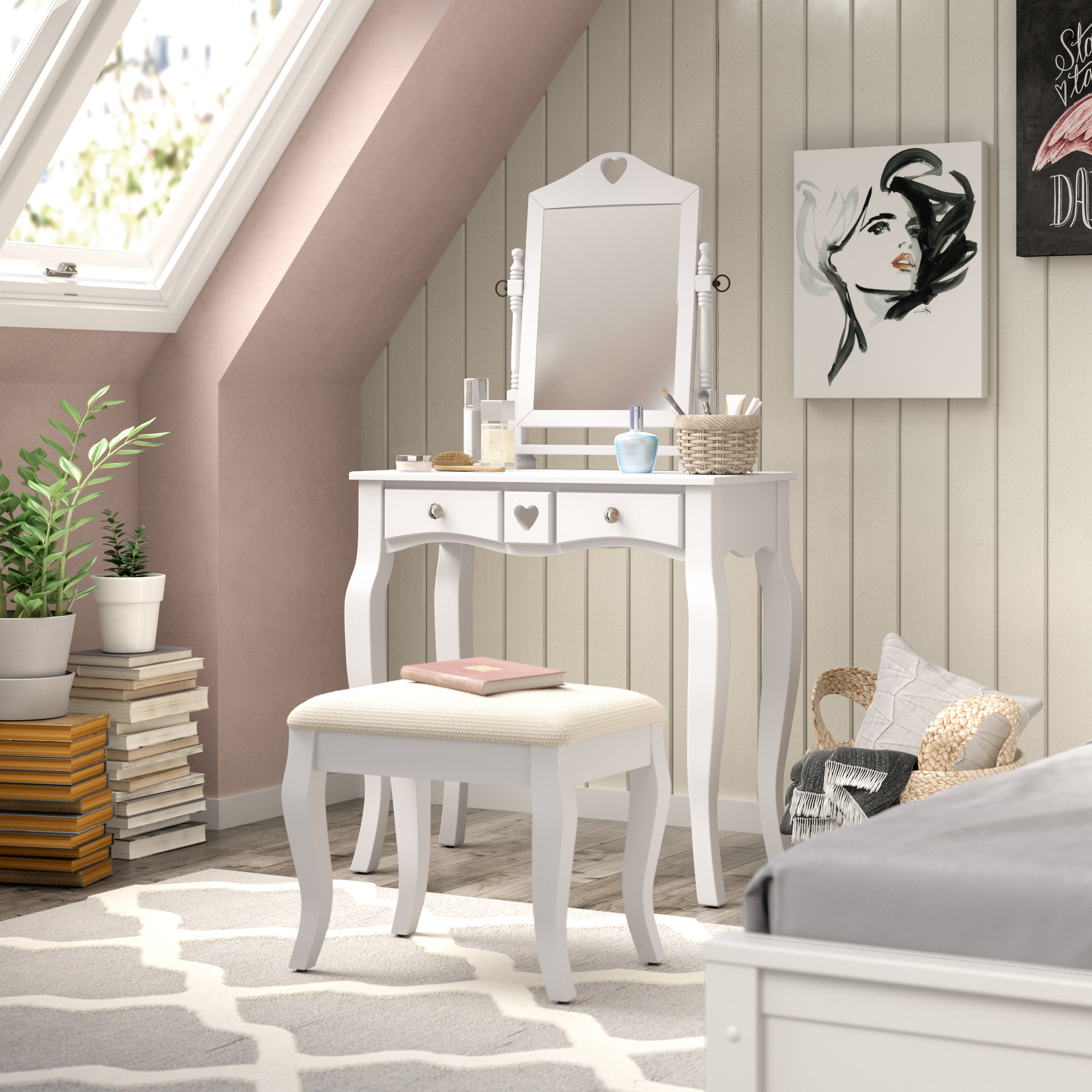 August Grove Veras Dressing Table Set With Mirror & Reviews August Grove Veras Dressing Table Set With Mirror & Reviews