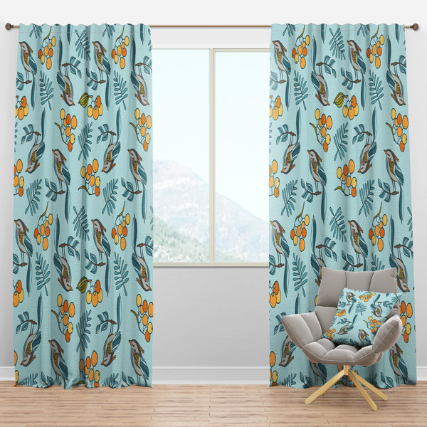 Designart Seamless Decorative With Birds Berries Floral Semi Sheer Thermal Rod Pocket Curtain Panel Wayfair