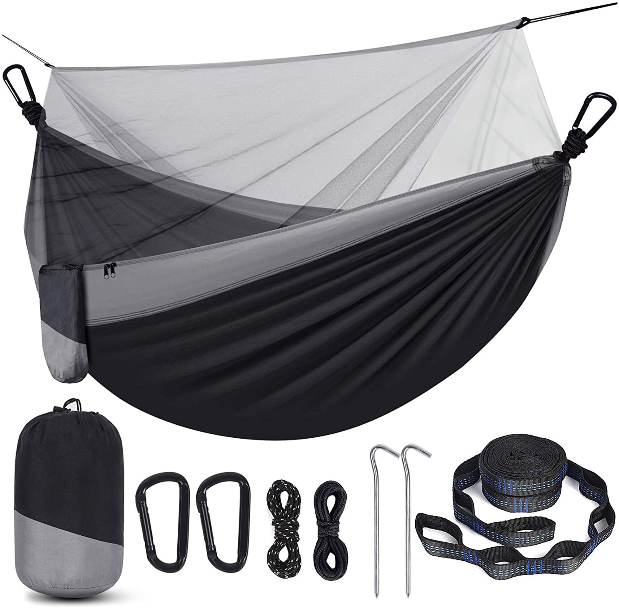 SONG Camping Hammock,with Mosquito Net Double Hammock,Lightweight Nylon Parachute Hammocks,for Travel Color : Black Yard Beach 
