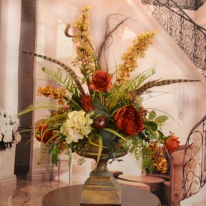 Large Silk Flower Arrangement with Feathers