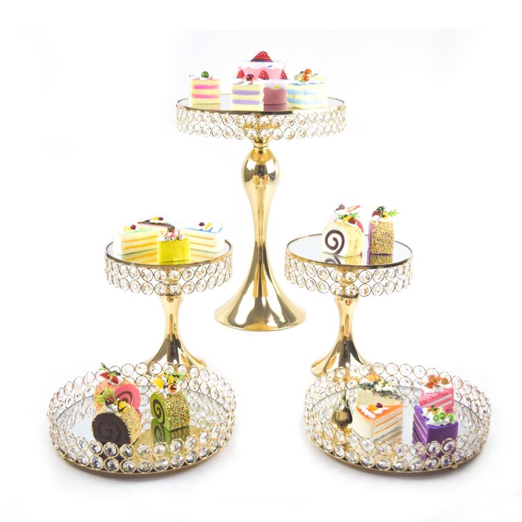 Metal Mirror Cupcake Display Pedestal Crystal Ornament Dessert Holder Stand