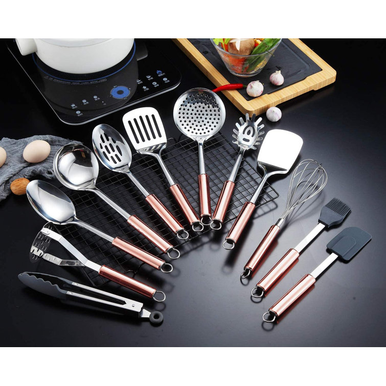 JIAQ Cooking Utensil Set, 12 Piece Stainless Steel Kitchen ...