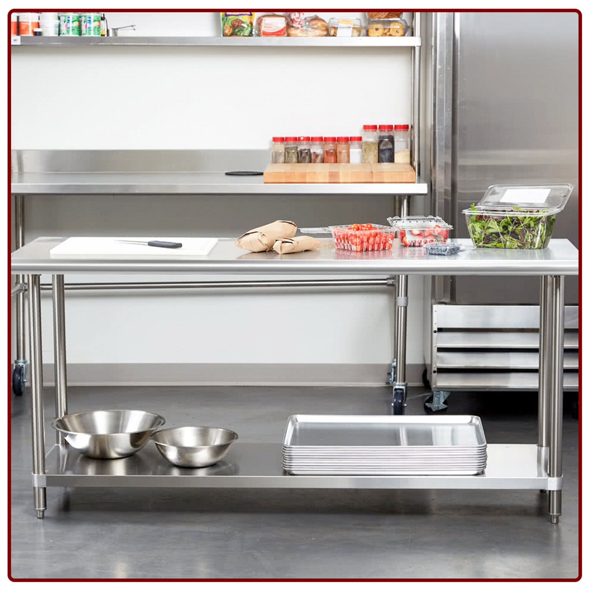 Kitchen Work Table Stainless Steel Metal Commercial NSF Scratch Resistent And Antirust Work Table With Adjustable Table Toot,24 X 48 Inches 