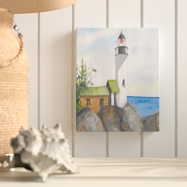 Breakwater Bay Lighthouse With Rocks Wrapped Canvas Painting