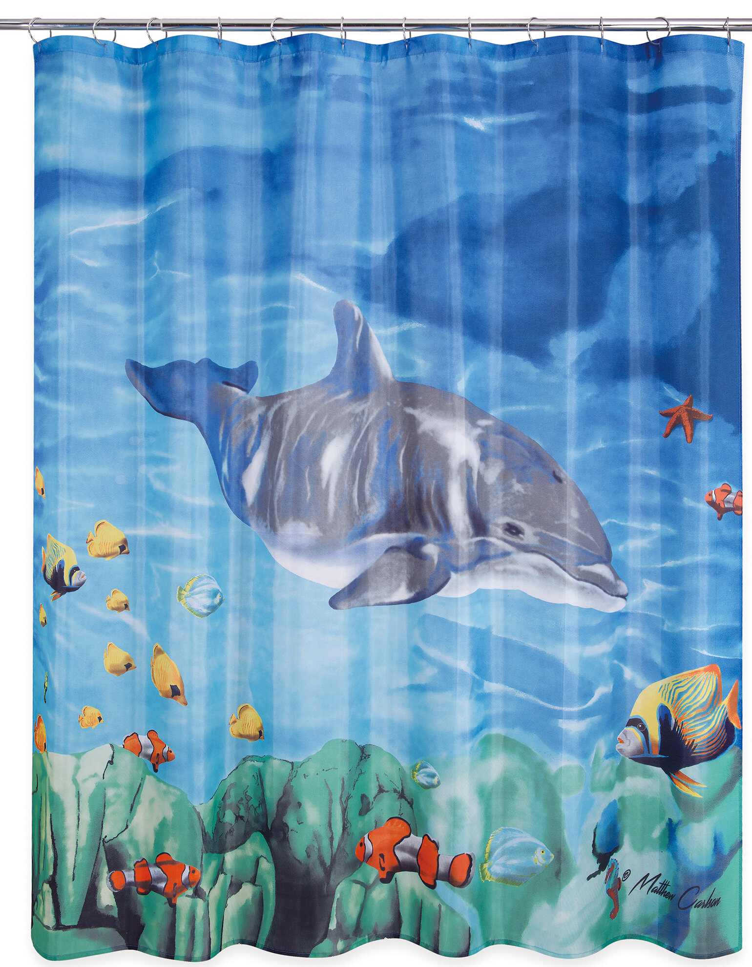 Dolphin mother and son Bathroom Shower Curtain Waterproof Fabric 12 Hooks new