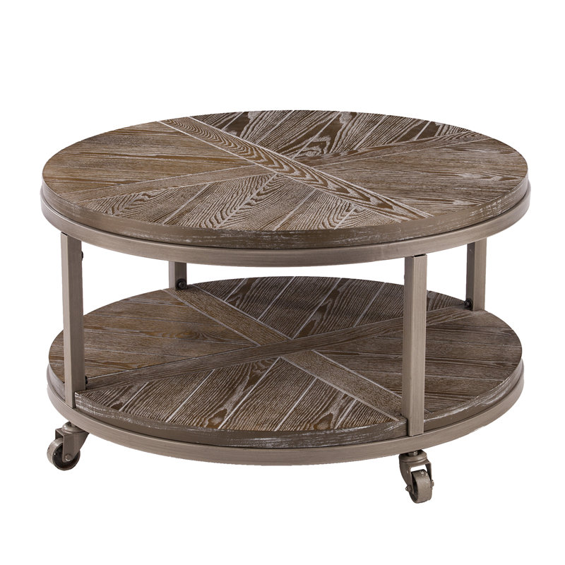 Union Rustic Brien Urban Industrial Round Cocktail Table White Limed Burnt Oak And Distressed Grey Reviews